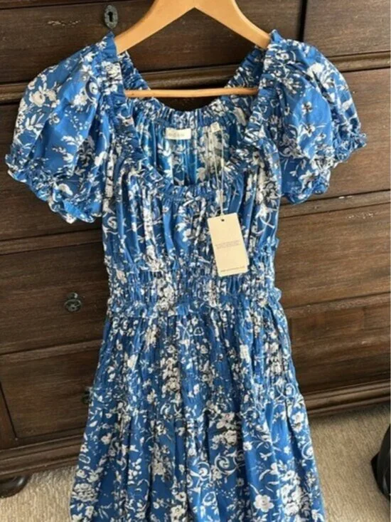 Doen Women's Leanne Jardins de La Fontaine Dress Floral Blue Maxi Dress xs - Picture 10 of 11